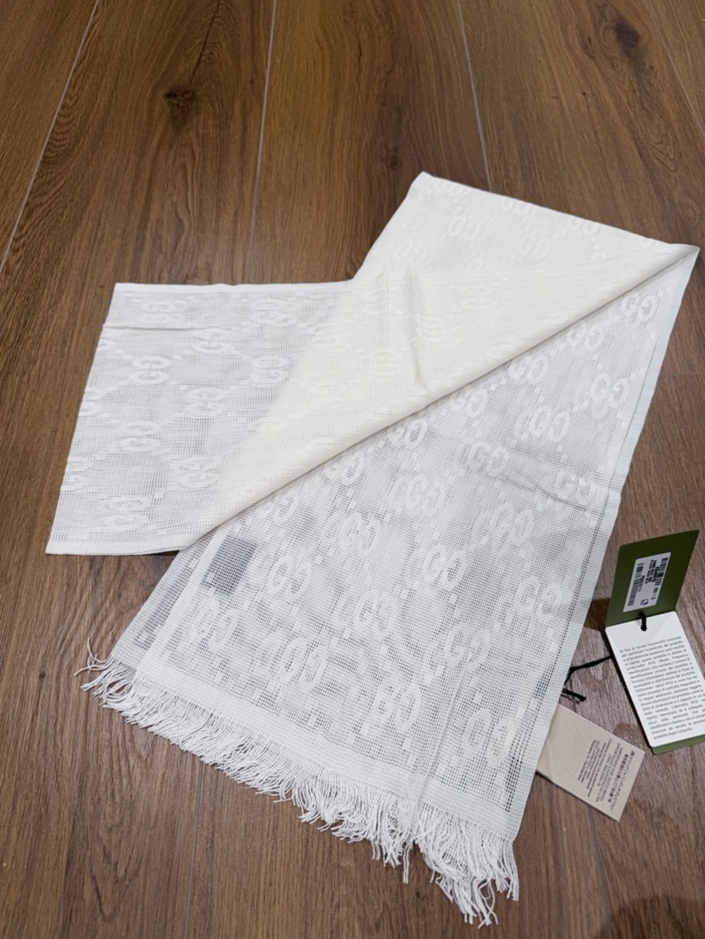 New GUCCI Wool and silk double G  jacquard White SZ 30X200 Scarf